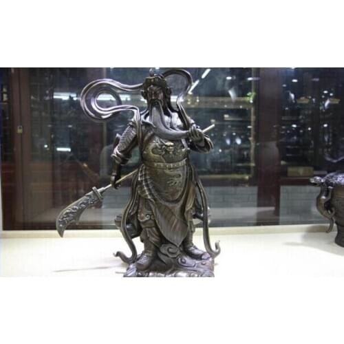 Song voge gem S1081 China Pure Bronze Copper Dragon Guan Gong Guan Yu Warrior God Hold Sword Statue