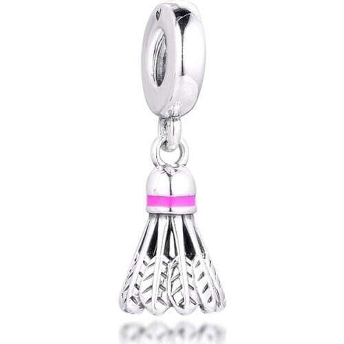 Fits for Pandora Beads Bracelets Badminton Birdie Dangle Charms 100% 925 Sterling Silver Jewelry Free Shipping