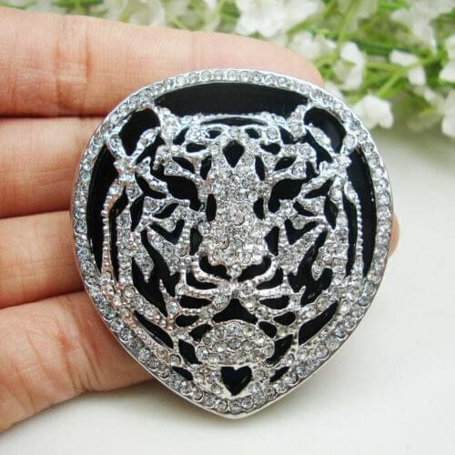 Vintage Style Tiger Animal Pendant Woman Brooch Pin Clear Rhinestone Crystal