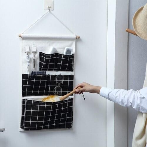 Door Wall Hanging Storage Bag Multi-layer Bag Pocket Organizer Storage Basket Cotton Linen Home Bathroom Hanging Organizer