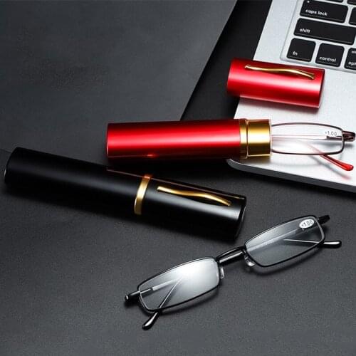 Men Women Portable Reading Glasses Blue Light Blocking with Tube Case Ultralight Eyeglasses Mini Presbyopic Glasses Magnifier