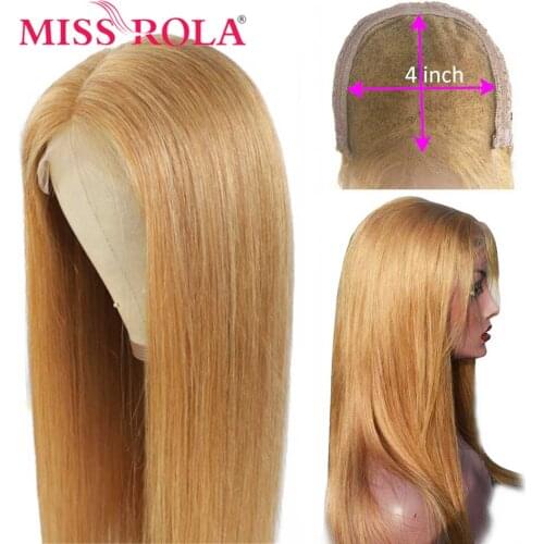 Miss Rola 4*4 Straight Hair Lace Closure Wig 100% Human Hair Wigs Ombre Red Burgundy Blond 99J Orange Remy Hair Pre Plcked Wigs