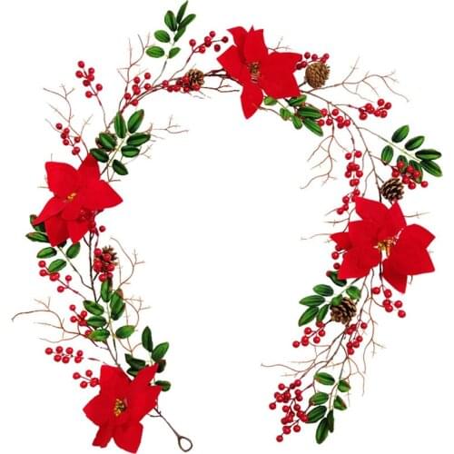 Berry Christmas Garland Artificial Flower Leaves Red Berry Front Door Wall Garland Decoration For Xmas Wedding Party
