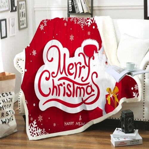 Merry Christmas Santa Claus Elk Print Throw Blanket Festival Decor Bed Sofa Fleece Bedspread Warm Soft Wool Weighted Blanket