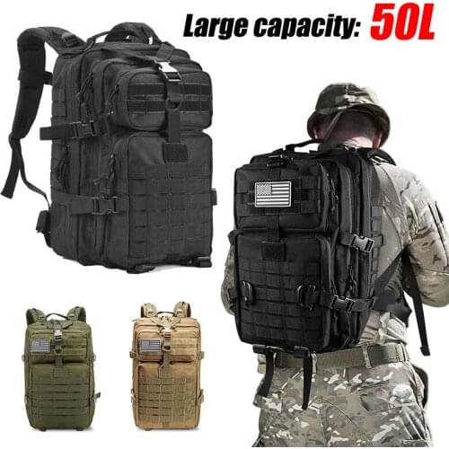 50L Large Capacity Men Army Military Backpack Trekking Fishing Hunting Bag Waterproof Bug Rucksack Tactic Softback Outdoor Camp