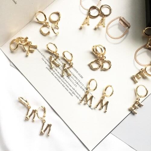 DAVINI Small 26 Letters Pendant Hoop Ear Golden Drop Earrings Women Female Vintage Puncture Helix Piercing Dangle Earring MG132
