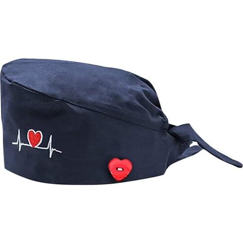 Unisex Scrubs Hats with Button Women Men Heart Printed Reuseable Casual Hats Bandage Adjustable Caps Washable Working Caps 2021