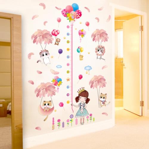 [shijuekongjian] Cats Feathers Wall Stickers DIY Girl Balloons Wall Decals for Kids Room Baby Bedroom Nursery House Decoration