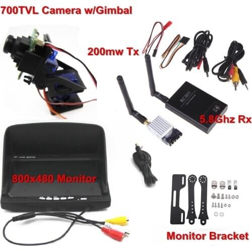 FPV Combo 5.8Ghz FPV System 700TVL camera w/gimbal 5.8Ghz Rx and 200mw Tx and 800x480 Monitor For FPV Quadcopter