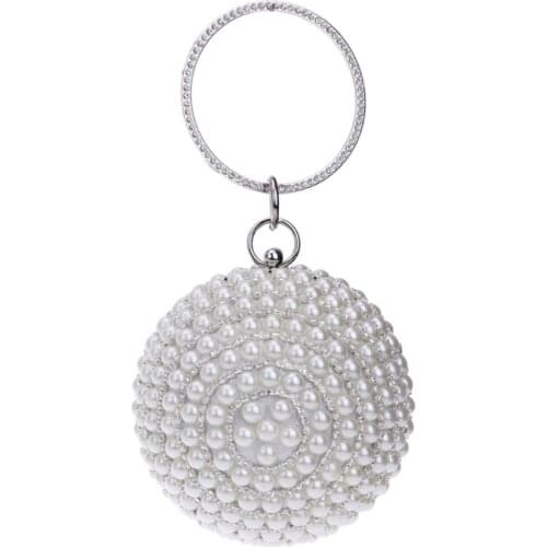 Women Circular Evening Clutch Bags Diamond Pearl Luxury Female Chain Shoulder Crossbody Bag Wedding Party Clutch Wristlets bags