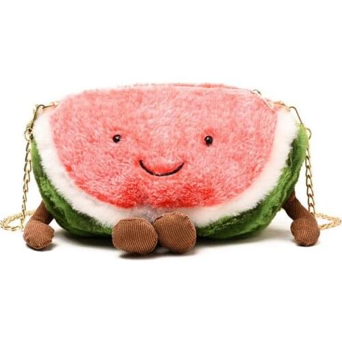 Funny watermelon owl plush bag ladies plush small bag summer new fashion girl chain small mobile phone bag 2021