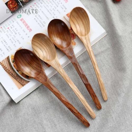 Japanese non-slip handmade tortoiseshell long curved handle large soup spoon Creative wooden curved spoon tableware