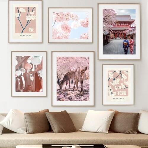 Japanese Deer Sakura Fuji Mountain Monk Wall Art Canvas Painting Nordic Posters And Prints Wall Pictures For Living Room Decor