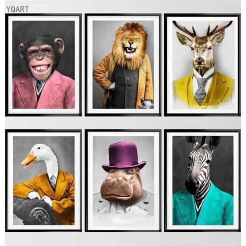 Funny Animal Posters Monkey Lion Duck Hippo Zebra Canvas Paintings on The Wall Nordic Art for Modern Home Living Room Decoration