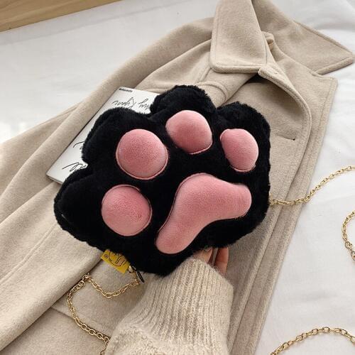 Bear paw womens shoulder bag furry ladies Messenger bag imitation fur female handbag large capacity soft hair girl bag shopping