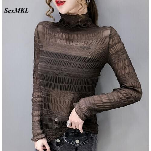 Women Vintage Blouses Plus Size 2020 Fashion Long Sleeve Basic Transparent Ladies Tops Korean Clothes Elegant Sexy Mesh Shirts