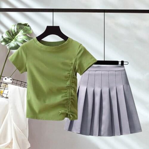 2021 Summer fashion dress suit female new arrival fashion temperament Cotton t-shirt and pleated skirts two-piece women' set