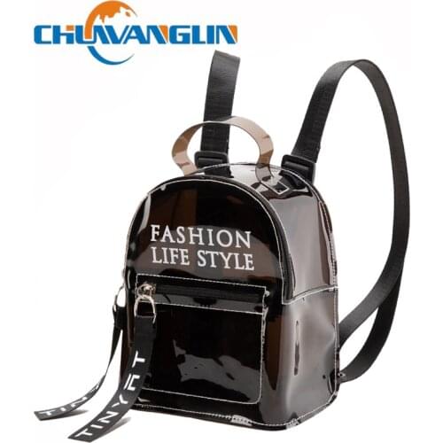 Chuwanglin Womens Backpack Trend Letter Clear Backpack Solid Color PVC Waterproof Travel Bagpack School Bag Mochila 6211426