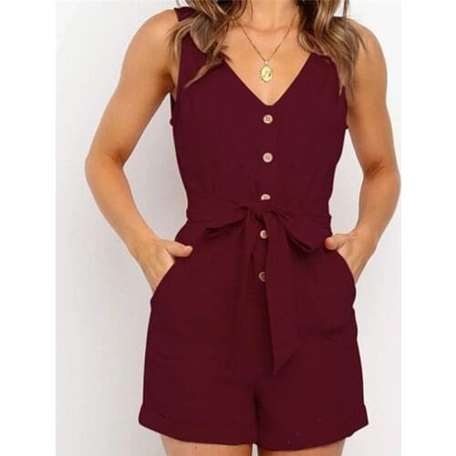 Women Bodysuits Buttons Off Shoulder Sleeveless Jumpsuit Women Sexy Slash V Neck Casual Romper Club Playsuits