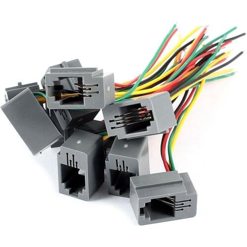 10 Pcs 616E 4P4C RJ9 Female Telephone Connector Adapter w 4 Wires 8cm