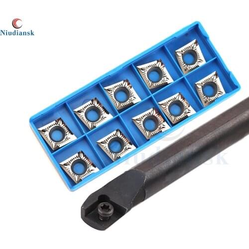 10pcs CCMT1204 Inner Hole Carbide Inserts + 1pc S16Q-SCKCR12 Internal Turning Tool Holder S20R-SCKCR12 SCKCL CNC Lathe Tools Set