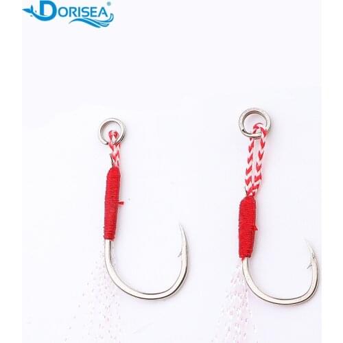 DORISEA 10pcs Single Jig Assist Jigging Assistant Stainless Steel Hooks with Feather 8#- 18
