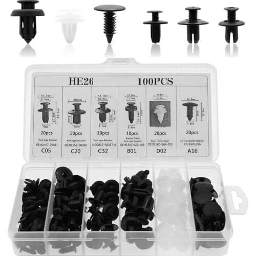 100pcs Mixed Auto Fastener Clip Car Body Push Retainer Pin Rivet Bumper Door Trim Panel Retainer Fastener Kit Car Accessories