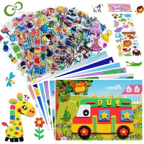 15Pcs/lot 5 3D EVA Foam Stickers + 10 Bubble Stickers Puzzle Game DIY Cartoon Animal Learning Education Toys For Children GYH