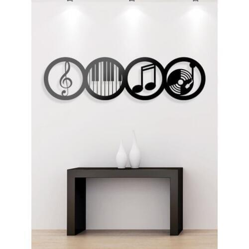4 Pieces Music Symbols Metal Wall Decor Art Decor 3D Metal Sculpture Home Decor Office Decor Stylish Bracket Hanger