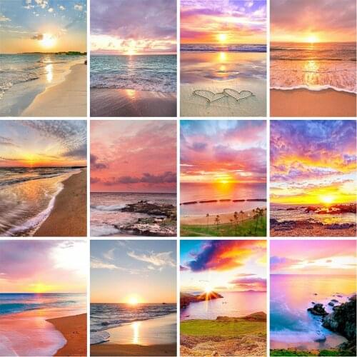 HUACAN 5d Diamond Painting Seaside Nature DIY Diamond Embroidery Cross Stitch Landscaoe Beach Needlework Wall Art