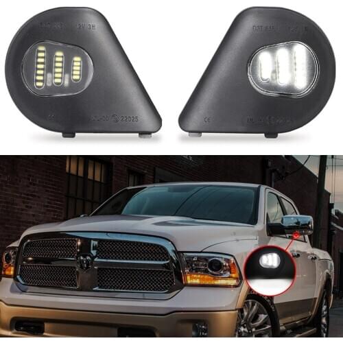 White LED Side Under Mirror Puddle Light For Dodge Ram For 1500 2500 3500 4500 5500 Pickup Truck Towing Mirror Powered By 36 LED