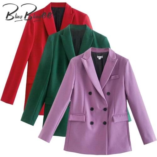 BlingBlingee Za 2021 Autumn Woman Traf Coats OL Style Office Lady Slim Long Blazers White Green Double Breasted Female Jackets