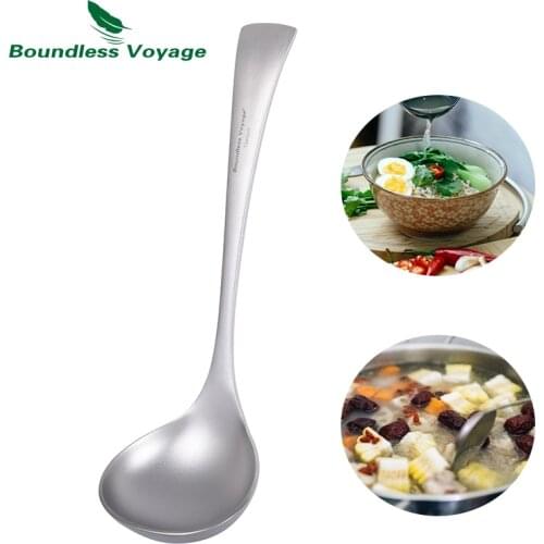Boundless Voyage Titanium Ladle Lightweight Soup Spoon Household Kitchen Long Handle Flatware Deep-bowled Thickeness Scoop