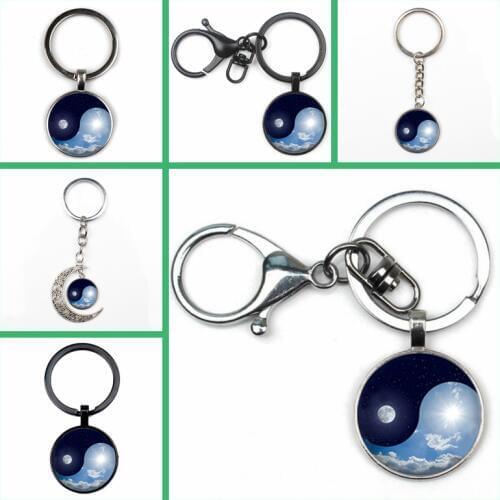 Charm Tai Chi Yin Yang Moon Sky Pendant Keychain Fashion Yin Yang Day Night LOGO Keyring Jewelry Key Chain Party Souvenir Gift