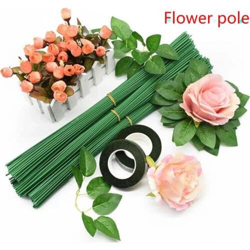 DIY Paper Flower Stub Accessory Green Floral Tape Rose Stems Craft Decor Artificial Flower Stem Iron Wire Stem