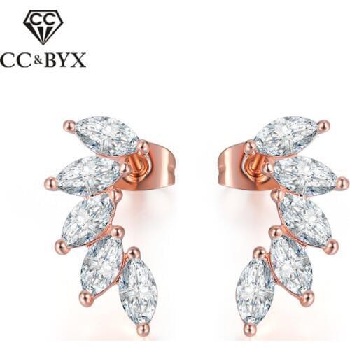 CC Stud Earrings For Women Angel Wing Cubic Zirconia Ear Studs Simple Bridal Wedding Engagement Brincos Accessories CCE590