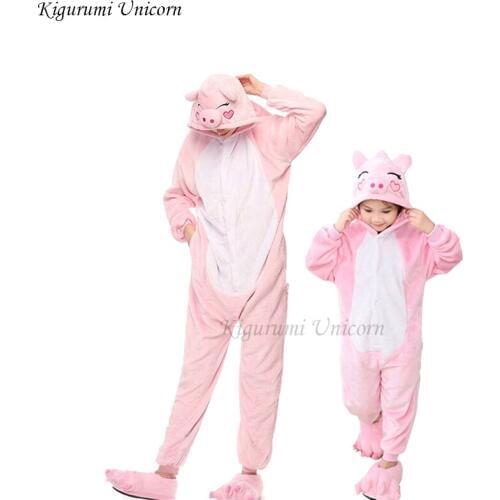 Childrens Pajamas for Boys Girls Women Kigurumi Unicorn Pajamas Flannel Kids Pig Pijamas Set Animal Sleepwear Winter Onesies