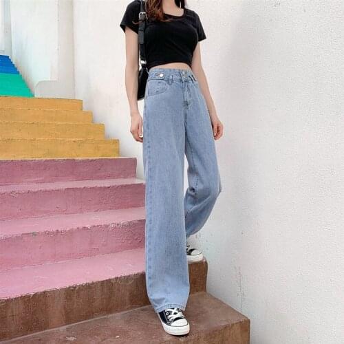Vintage Streetwear Full Length Trousers Spring Summer Straight Jeans Women Plus Size High Waisted Denim Pants Wide Leg