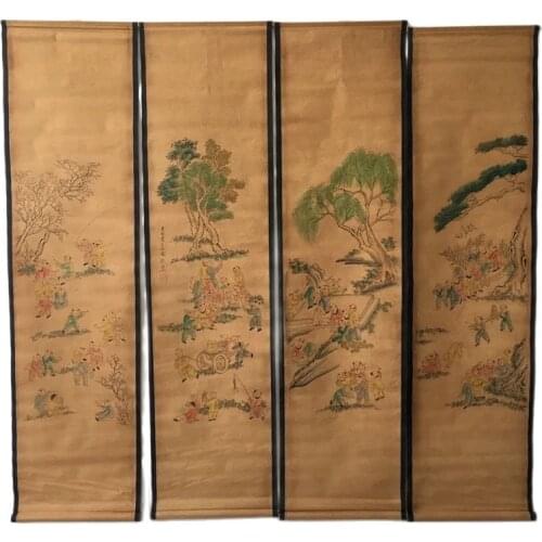 Chinese traditional Chinese painting and calligraphy four-screen collection Baizitu home living room decoration
