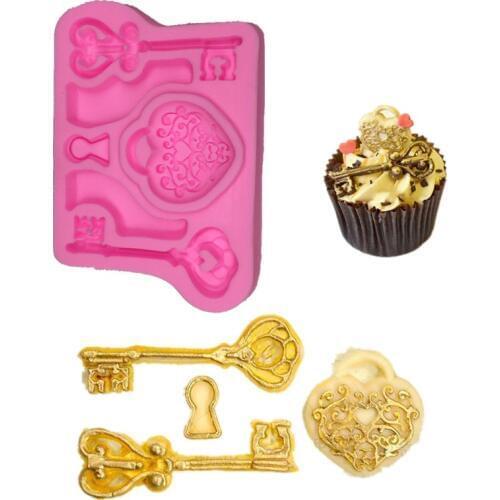 Love Lock Key Turn Sugar Mold Silicone Mold Dry Peis Modeling Mold New Key Keyhole DIY Baking Cake Decoration ToolsA1161