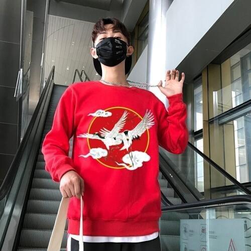 2019 Hip Hop Japanese Crane Hoodies Sweatshirt Harajuku Streetwear Cotton Hoodie Pullover Oversize Japan Clothing KK3232
