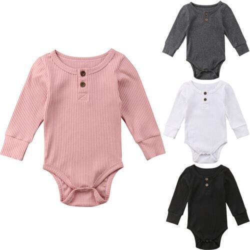 Newborn Infant Baby Girls Boys 0-24M Autumn Winter Causal Bodysuits Long Sleeve Solid Cotton Jumpsuits Bodysuits 4 Style