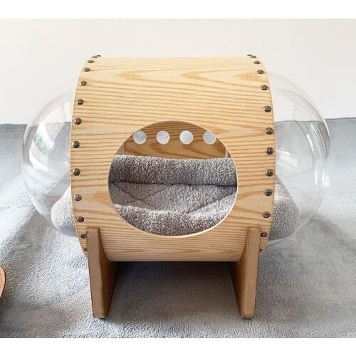 Space Capsule Cat Litter Closed Enlarged Wooden Kennel Four Seasons General Transparent Litter Removable And Washable