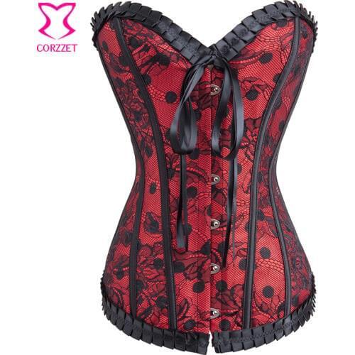 Red And Black Polka Dot Lace Corset Burlesque Costumes Cosplay Ladybug Gothic Clothing Korsett Women Sexy Corsets and Bustiers