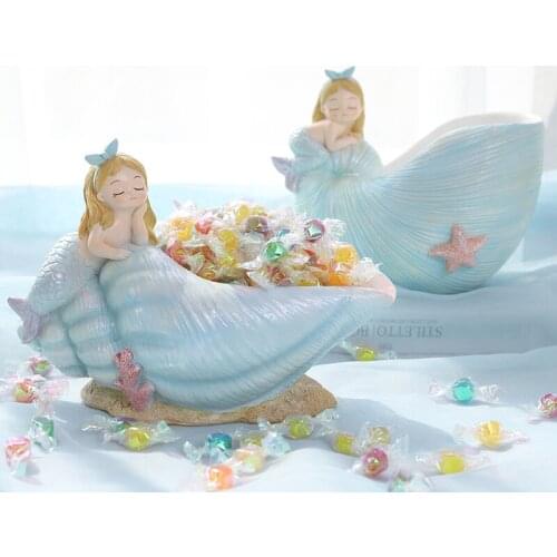 Creative Shell Mermaid Storage Box Fairy Garden Miniatures Figurines Tabletop Resin Crafts Modern Home Decoration Accessories