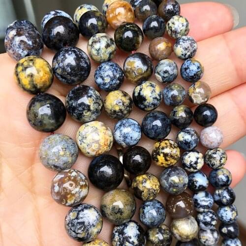 Natural Gem Stone Yellow Blue Ocean Agates Round Beads For Women Jewelry Making Diy Bracelet Accessories 15''Inches 6 8 10mm