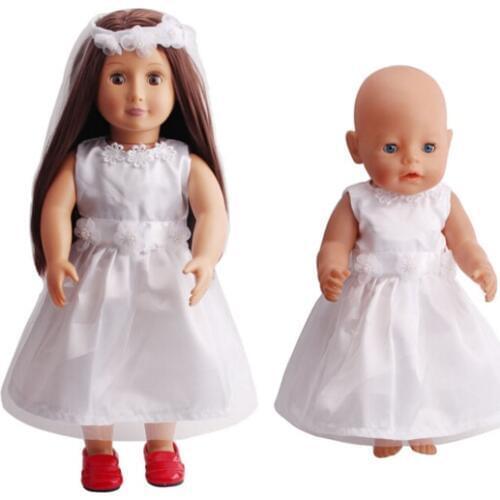 18 inch girl Doll white wedding dress with veil 43cm baby doll bride dress set toys gift for girl
