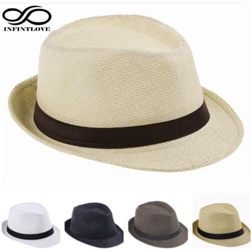 LUCKYLIANJI Child Kid Jazz Beach Fedora Trilby Gangster Cap Summer Sunhat Straw Panama Hat For Boys Girls (One Size:54cm)