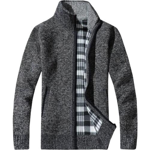 Mens Full Zip Up Cardigan Casual Slim-fit Knitted Thick Sweater Man Autumn and Winter Warm Outwear Male Clothes
