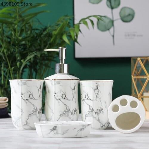 Scandinavian bathroom set, marble ceramic toothbrush holder, soap dispenser, soap dish, tray, bathroom decoration accessories